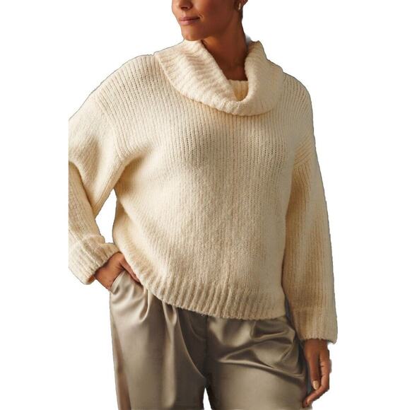 Pilcro Anthropologie Sweater Cream Cowl Neck Oversized Thick Knit, Sz Large - Picture 1 of 10